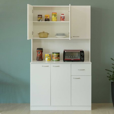 Basicwise Kitchen Pantry Storage Cabinet with Drawer, Doors and Shelves, White QI003952L